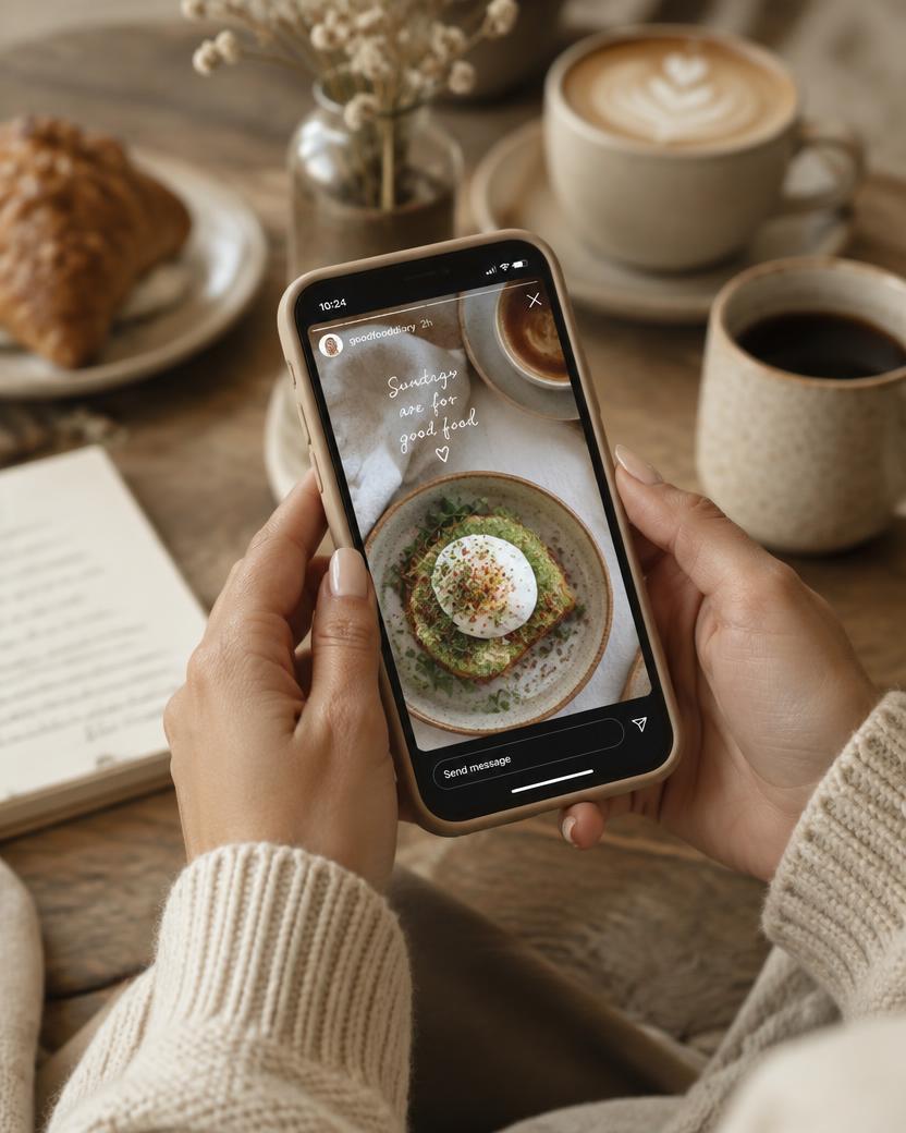Stories en social content op een telefoon