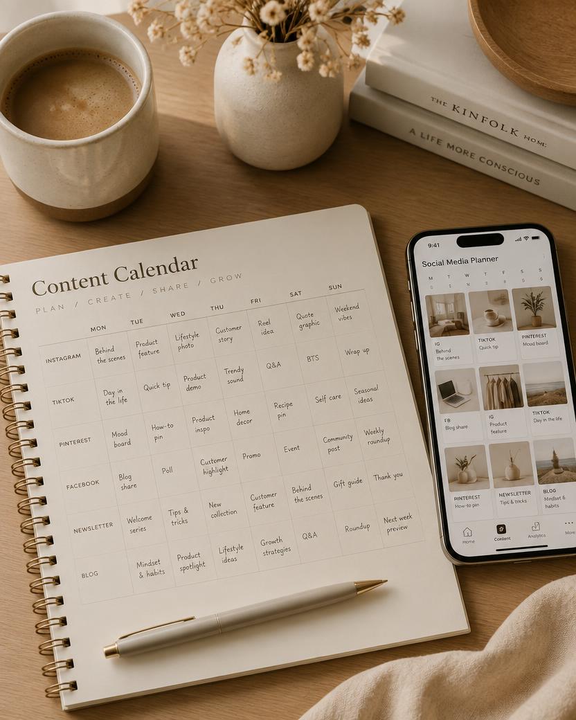 Contentplanning en creatieve concepten op een bureau